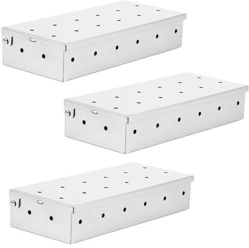 BAODBF Lot de 3 boîtes de fumage creuses en acier inoxydable - 22 x 9,6 x 4,3 cm - Pour barbecue et bacon