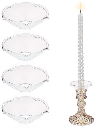 BSTKEY 4pcs Glass Candlestick Bobeches Candle Drop Protectors, Clear