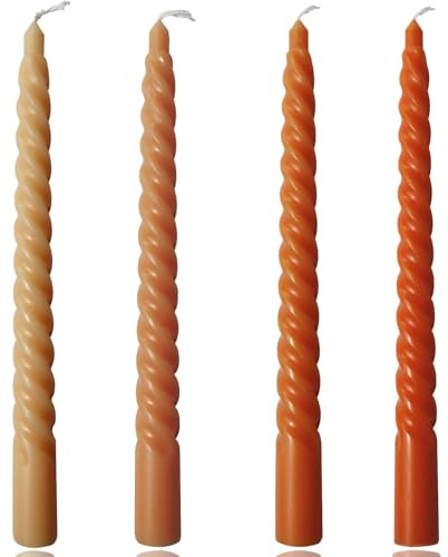 4 Pcs10 Inch Fall Orange Gradient Color Taper Candles,Wedding,Birthday Party,Christmas and Spring Home Decoration, Twisted Candlesticks for Dinner Halloween,Thanksgiving (4, Orange Series, 10 in)