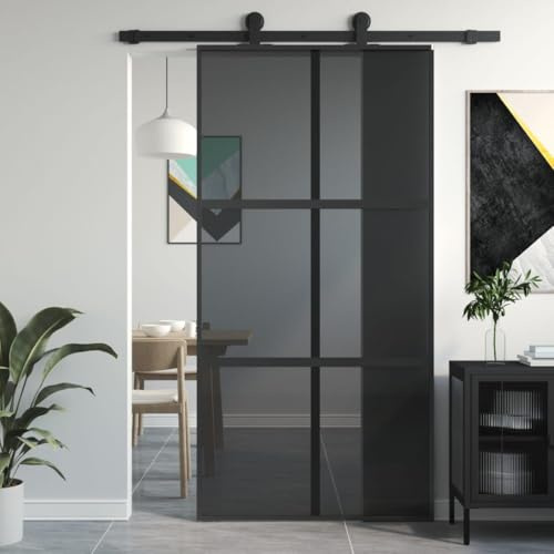 Gecheer Porta Scorrevole Nera 102,5x205 cm Vetro Temperato e Alluminio,Porta da Interni,Porte Interne,Porta Interna in Vetro,Porta per Bagno Cucina Studio,P155215