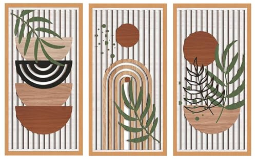 Sasiil 3 Piezas Bohémien Decoración Pared, Escultura de Pared Decorativa, Arte Mural de Madera Moderno, Cuadros Decoracion Salon Modernos, Adornos Pared para Dormitorio, Oficina, Regalo de Mudanza