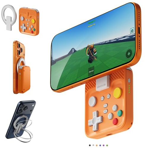 abxylute Manette de jeu mobile M4 Snap-On pour Android et iPhone, légère et portable, manette de poche rétro avec support, double joystick turbo et aimant (orange)