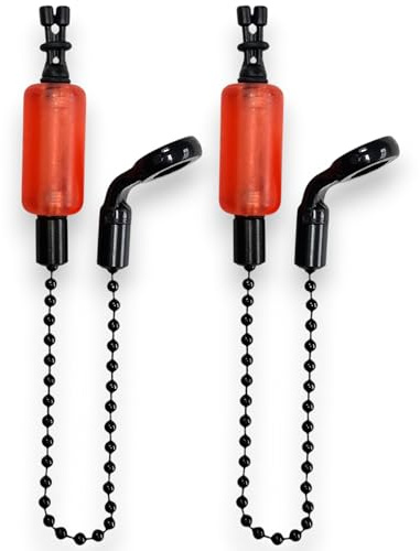 TJR Tackle 2 carretes indicadores de mordida Pro Ace III, cadena corta de 15 cm para alarmas de picadura de pesca, 6 opciones de color translúcido (rojo translúcido)