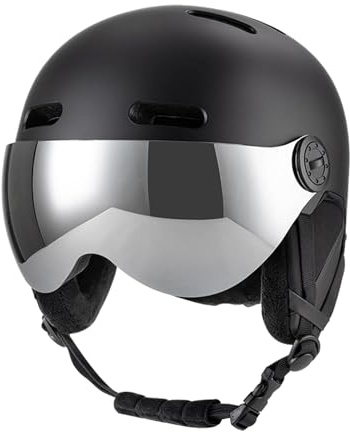 Asixxsix Skidhjälm, Stötsäker Vindtät Lätt Snowboardhjälm med Skyddsglasögon, Avtagbart Foder, Löstagbart Visir, öronkuddar, 12 Ventiler, Vintersporthjälm för Män och (M Huvudomkrets 55 58CM)