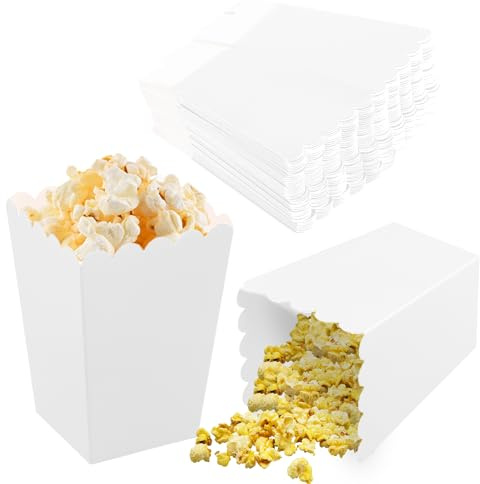 50 Pezzi Piccoli Sacchetti Carta per popcorn,5 Colori Contenitori di Popcorn,Scatole di popcorn,Porta Pop Corn in Cartone,Cestino di Carta per Pop corn per Compleanno Cinema Matrimoni Festa (Bianco)