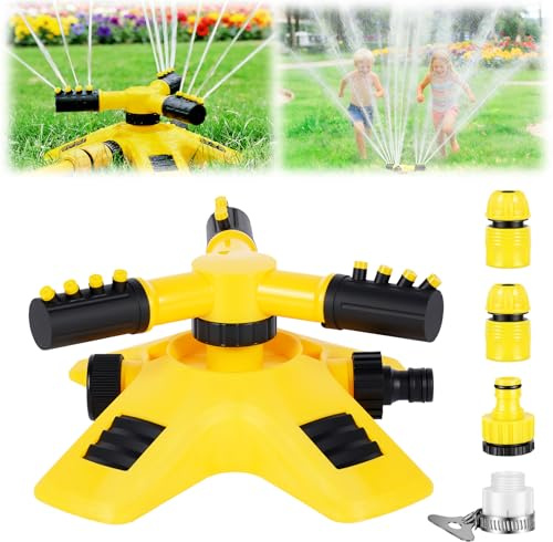 vsshe Aspersor de Jardín Automático, Aspersor Giratorio de Césped de 360 °, Aspersores De Riego De Césped, Sistema de Riego con Boquilla de 3 Brazos para Equipos （Montaje en Base）