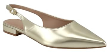 MODELISA - Zapatos de Tacón Bajo Slingback para Mujer, Bailarinas de Punta con Hebilla, Zapatos de Vestir Planos Metalizados