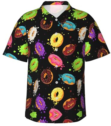 RRhgipp Donut Hawaiiansk skjorta för män strand semester sommar kortärmad button-down herrskjortor ledig