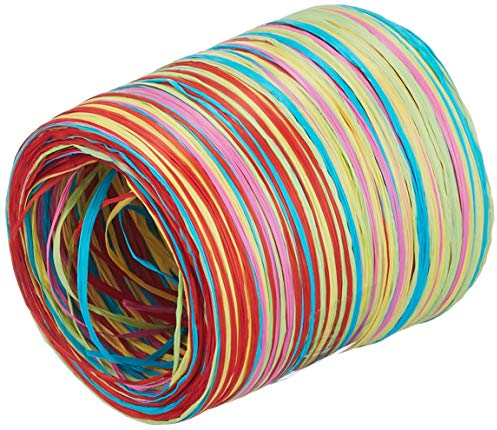 Präsent C.E. Pattberg Raffia-Multicolour Bastband blau-rot-grün-gelb-pink, 50 m Geschenkband zum Einpacken, 5-strängiges Bastelband für Geschenke, Zubehör zum Dekorieren & Basteln