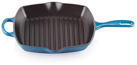 LE CREUSET Parrilla de Hierro Fundido, Cuadrada, 26 cm, Apto para Todas Las Fuentes de Calor, Incluso inducción, Azul Marseille