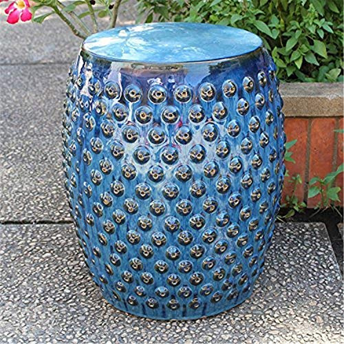 International Caravan Furniture Piece Perforated Navy Blue Drum Ceramic Garden Stool