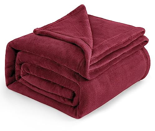 Bedsure Fleece Blanket for Bed - Soft Cosy Fluffy Throw Blankets, Warm Large Throws for Audlts, Dark Red, 220x240 cm