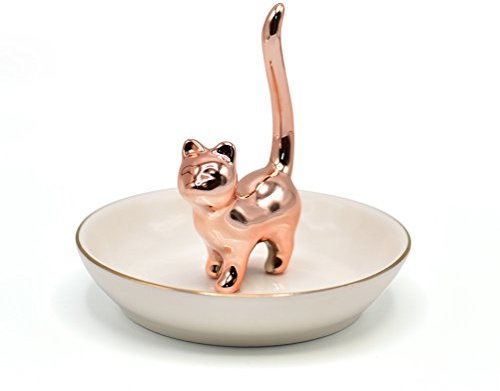 ROSA&ROSE Ring Holder Jewelry Tray–Handmade Cat Ring Dish,Romantic Gift for Her,Wedding,Birthday Gift for Girlfriend,Wife Personalized Jewelry Holder,Cute Cat Decor