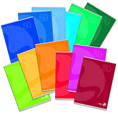 BM BeMore Color 80, 0110598, Heft A5, Lineatur 5 mm, kariert 5 mm für 1. und 2. Elementar, Papier 80 g/qm, farblich sortiert, Packung mit 12 Stück