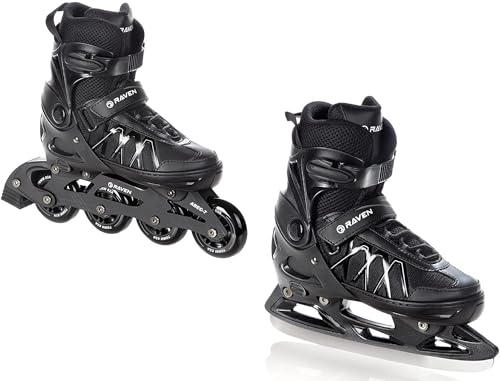 RAVEN Expert 2in1 Schlittschuhe Hockey Inline Skates Inliner für Kinder und Erwachsene verstellbar (Black, 40-43 (25,5-28cm))