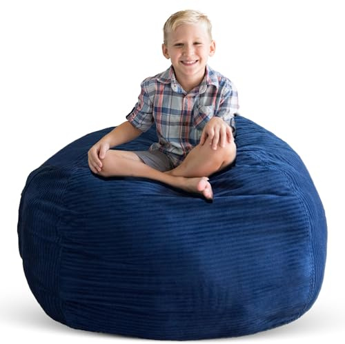 Creative QT Stuff ’n Sit Large 33’’ Bean Bag Storage Cover for Stuffed Animals & Toys, Giant Beanbag Chair for Kids Ages 3-14, Bedroom Organizer, Royal Blue Corduroy
