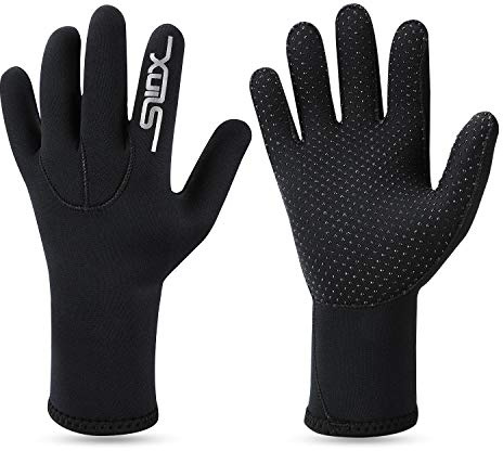 QKURT 3mm Neoprene Wetsuit Gloves- Warm Scuba Adult Five Finger Diving Gloves Perfect for Diving, Snorkeling, Surfing, Kayaking, Sailing, Boating