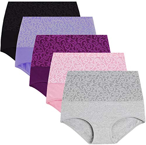 YaShaer Kvinnor bomull trosor med hög midja magkontroll underkläder kejsarsnitt återhämtning mjuka stretchtrosor underbyxor., 5-pack – jacquard, 4XL