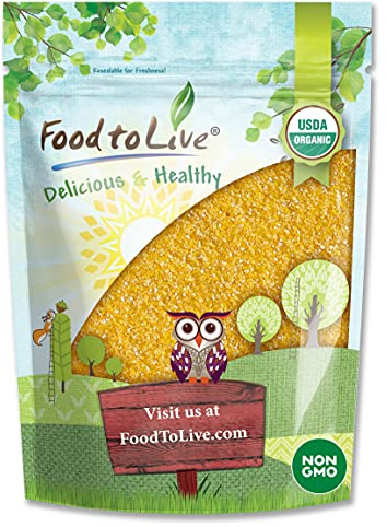 Food to Live Organic Yellow Polenta, 12 Ounces - Non-GMO Yellow Corn Grits, Ground Cornmeal, Quick Cooking, Vegan, Kosher, Bulk, For Hot Cereal and Porridge. Low Sodium, Milled Maize, Corn Meal