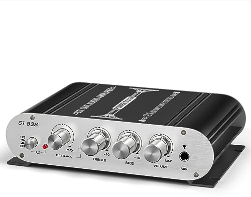 Facmogu ST-838 2.1 Channel HiFi Stereo Subwoofer Amplifier, RMS 20Wx2+40W Mini Digital Audio Power Amplifier for Home Speakers, 80W Subwoofer Amplifier Audio Stereo Bass Amp with Power Supply - Black