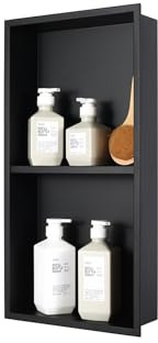 IKITRAEE No Tile Needed Shower Niche for Bathroom Storage,Recessed Wall Niche,Double Shelves,Stainless Steel(Black, 24 * 12 in)