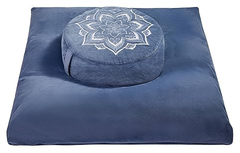 Meditation Cushion Set with Washable Velvet Cover,Buckwheat Hull & Memory Foam Floor Seat for Adults and Children, Ideal for Yoga, Sitting, Reading and Floor Seating,Luxury & Supportive (Blue)