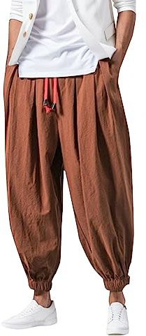 RUMAOZIA Streetwear Pantalon sarouel pour homme Style japonais Pantalon de loisirs Hippie Yoga Ballon Bloomer Casual Pantalon de jogging pour homme Pantalon baggy chinois Pantalon sarouel, F café,