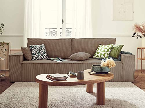 Bestmobilier Dellia – 3-Sitzer Sofa mit Schlaffunktion – mit Bettkasten – aus Cord – zeitgenössischer Stil Taupe