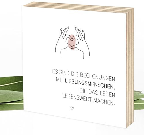 Wunderpixel® Holzbild Begegnung mit Lieblingsmenschen - 15x15x2cm zum Hinstellen Aufhängen Spruch schwarz-weißes Holz-Schild Aufsteller Geschenk-Idee