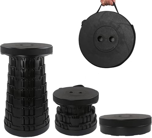 HVDHYY Telescopic Stool Folding Stools for Adults Max Load 460lbs/210KG Camping Foldable Stool Seat Portable Collapsible Telescoping Stool for Outdoor BBQ Garden Outdoor Camping Indoor (Black)
