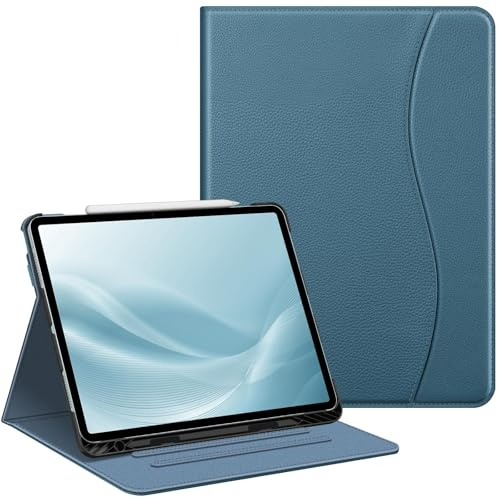 FINTIE Coque pour iPad Air 13 Pouces M4/M3/M2 (2026/2025/2024) - [Rangement de Stylet] Housse Folio Multipositions Etui avec Poche de Document, Bleu Brumeux