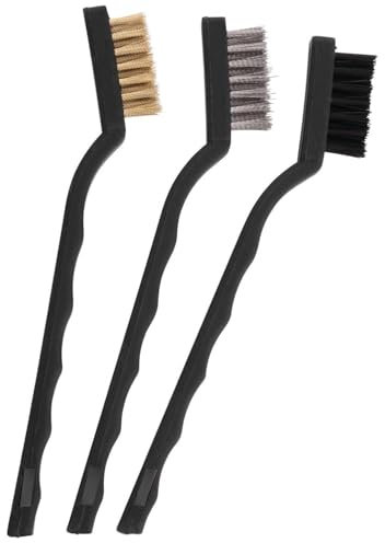 BPTRKOM Lot de 3 mini brosses métalliques – poils en laiton et nylon en acier inoxydable, petites brosses métalliques pour nettoyer les scories de soudage, la saleté et la rouille (noir + or + argent)