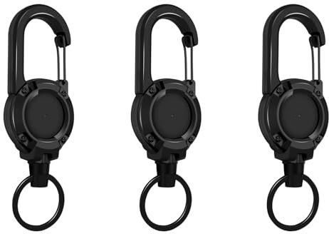 Llavero Retractil, 3 Unidades Llavero Extensible Retractil con Cuerda de Acero de 60cm Soporte para Tarjetas de Identificación Retráctil para Llaves (Negro)