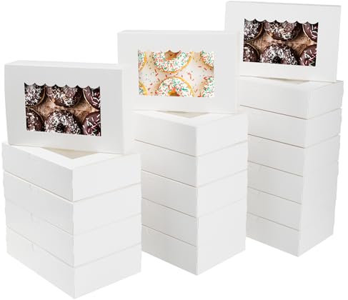 GXFCING 24 Stück Weiße Keksschachtel mit Sichtfenster 21,5 x 14 x 5,1cm Kuchenboxen Gebäckkarton Transportbox Geschenkbox für Weihnachten Party Kuchen Cookie Muffin Kekse Cupcake Verpackung