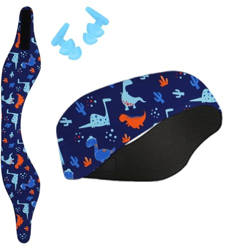 Bandeau de Natation Enfant, Bandeau Élastique avec avec Bouchons d'Oreille de Protection pour la Natation et Autres Sports Nautiques (Bleu Marine-2, L)