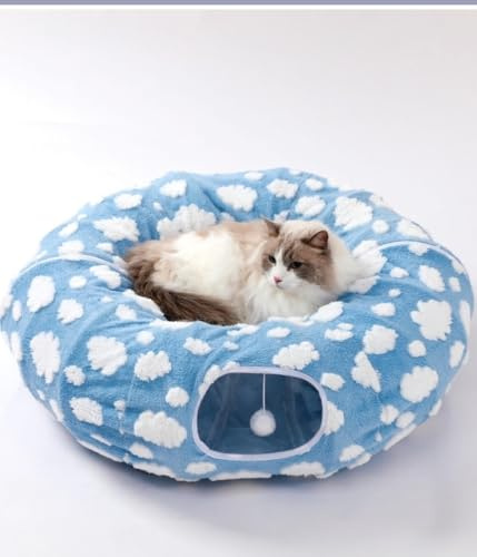 Grelife Cat Tunnel Bed for Indoor Cats, Cute Cat Tunnel Toys, Cat Donut Tunnel Toys with Washable/Removable Cushion, Non-Slip Base, for Cats, Kittens, Small Pets(33.5)