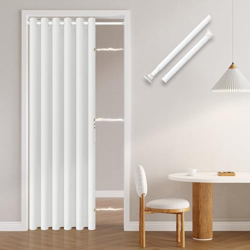Jilron Cortina para puerta sin taladrar: fácil montaje con barra telescópica y cierre magnético – Protección de la privacidad en la habitación (blanco-201 x 130 cm)