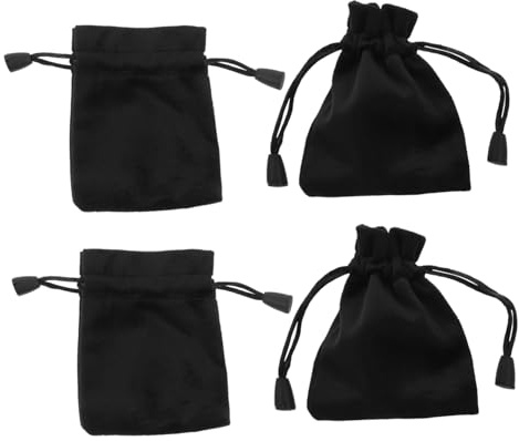 FUNNETOYU 4 Stück Kleine Samtsäckchen mit Kordelzug Schwarz Würfelbeutel und Schmuckbeutel aus Weichem Lint Tragbar für Party und Aufbewahrung
