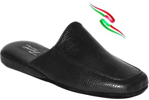 Ciabatte pantofole uomo da camera Falcade Ross suola pelle scamosciata silenziosa sottopiede soft qualità italiana (nero, 42, Sistema Taglie Calzature EU, Adulto, Uomo, Numero, Media, 42)