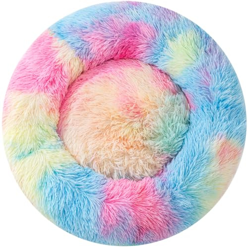 Zhoothyomiru Donut Cat Bed with Plush Soft Dog Bed Faux Fur Soothing Indoor Dog Sofa with Non Slip Cat Couch Dog Mattress for Pet Relaxation Suit for 3KG