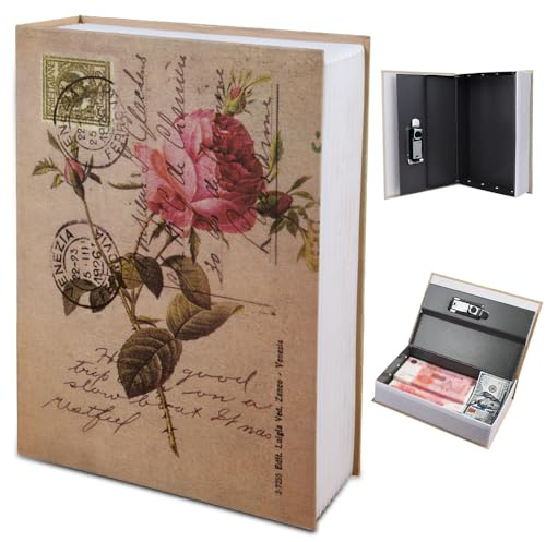 Cassaforte per Libri, Libro Cassaforte Portatile, Cassetta di Sicurezza a Libro per Chiavi, Denaro, Gioielli e Oggetti di Valore (Serratura con Password, Rosa)