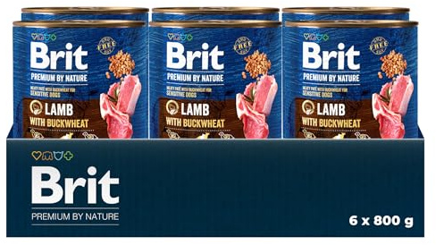 Brit Premium by Nature våtfoder för vuxna hundar, lamm med bovete, komplett mat, 6 x 800 g | Våtfoder med lamm, mjuk paste-textur, oemotståndligt läcker, främjar hud och päls hälsa, lätt att smälta