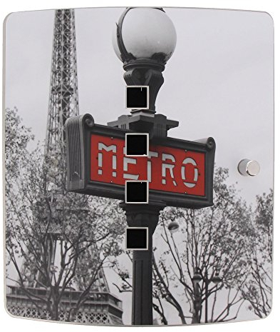 Burg-Wächter Schlüsselbox mit Motiv, 10 Haken, Edelstahltür mit 90° Öffnungswinkel und Magnetverschluss, 6204/10 Ni Paris Metro, Schwarz/Edelstahl
