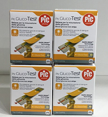 4 X PIC GLUCO TEST - 100 Strisce per il controllo della glicemia