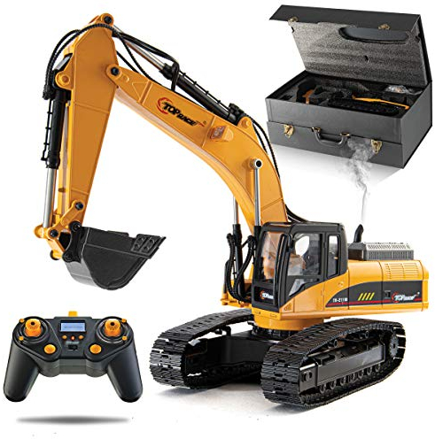 Top Race 23 Channel Hobby Remote Control Digger Excavator, Construction Vehicle RC Tractor, Full Metal Excavator Toy Digger With Real Smoke, Heavy Duty Carries 70 KG and Diggs 0.5 KG