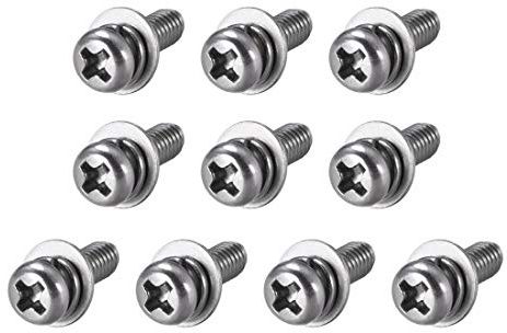 sourcing map M4 x 10mm Stainless Steel Phillips Pan Head Machine Screws Bolts Combine with Spring Washer and Plain Washers 10pcs