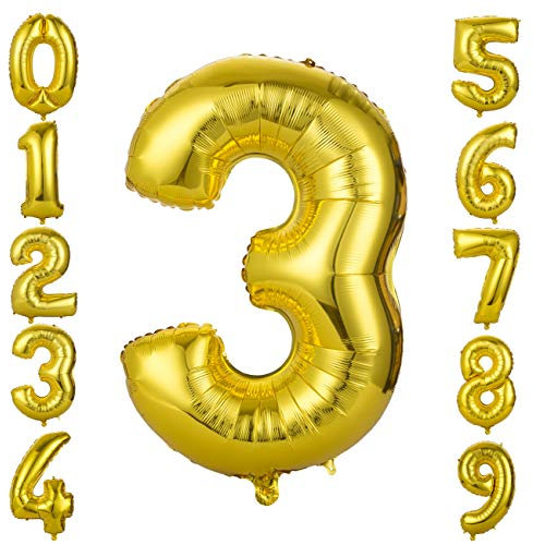 GWHOLE Ballon Géant 86 cm Ballons Gonflable Anniversaire Décoration Or Doré Chiffre 3