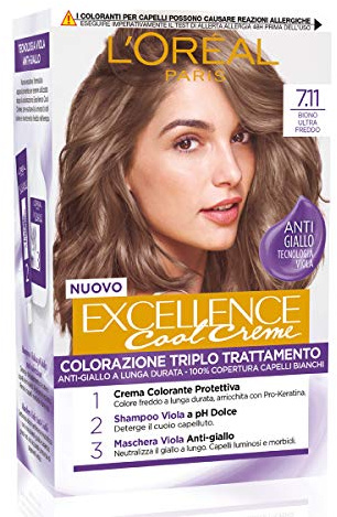 L'Oréal Paris Tinta Capelli Excellence Cool Creme, Copre i Capelli Bianchi, Colore Ricco dai Toni Freddi, 7.11