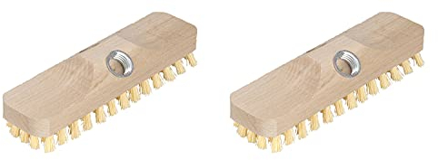Novaliv 2 limpiaparabrisas de madera con cerdas de plástico con rosca, cepillo PPN para suelos, ideal para la limpieza de balcón, terraza, jardín, interior y exterior, fregador sin mango