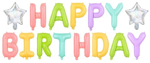 HAPPY BIRTHDAY-Girlande bunt in Pastellfarben – matte Folienballons für liebevolle Geburtstagsdeko